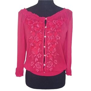 Abercrombie and fitch embroidered floral button sheer top